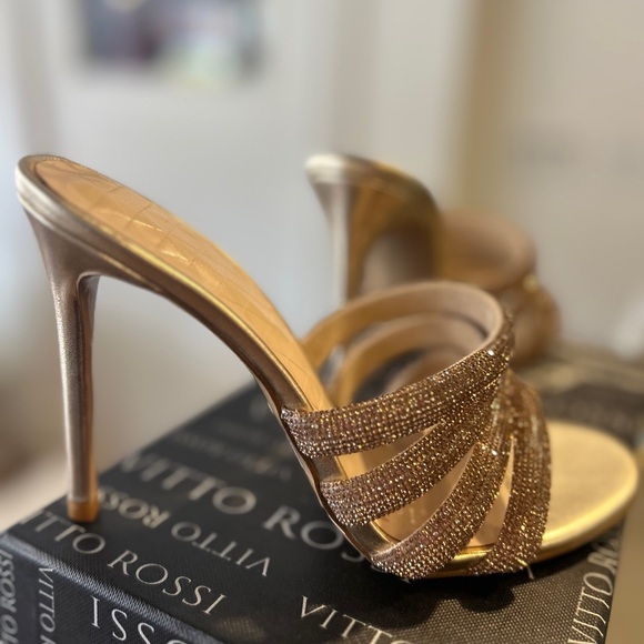 Gold Crystal-Strap Stiletto Mules - Picture 5 of 11